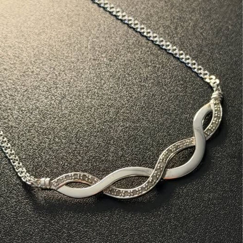 0.10Ct Round Cut Diamond Infinity Necklace 14K White Gold Plated Silver